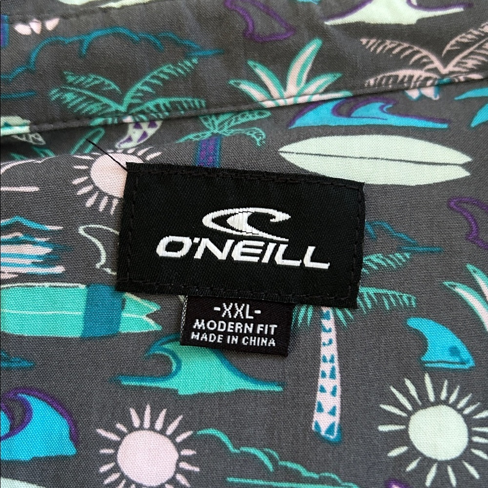 O’Neill modern gray surfer palm tree, organic cotton button down shirt XXL​ - Picture 6 of 9